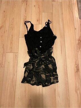 Shinestar Black & Olive Camo Paperbag Romper